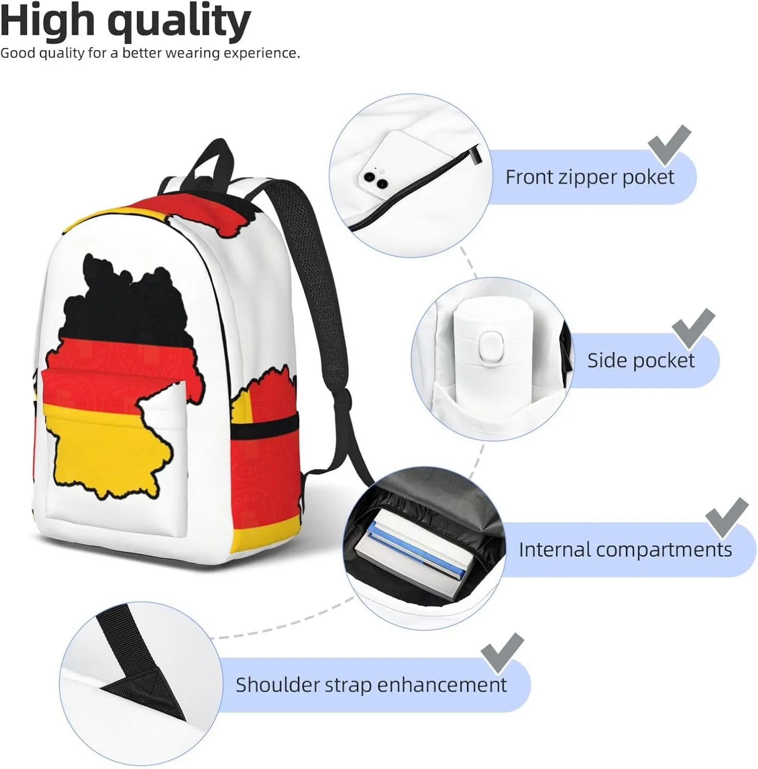 German Flag Map print Backpack Travel Backpacks for Women Men College Backpack Computer Bag for Travel