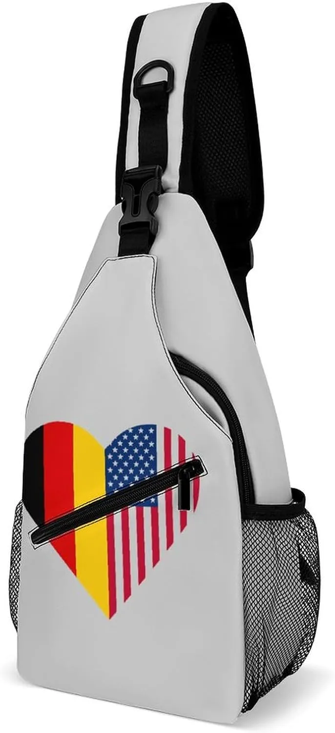 German U.S. Flag Crossbody Sling Bags Shoulder Backpack Chest DayPack Handbag
