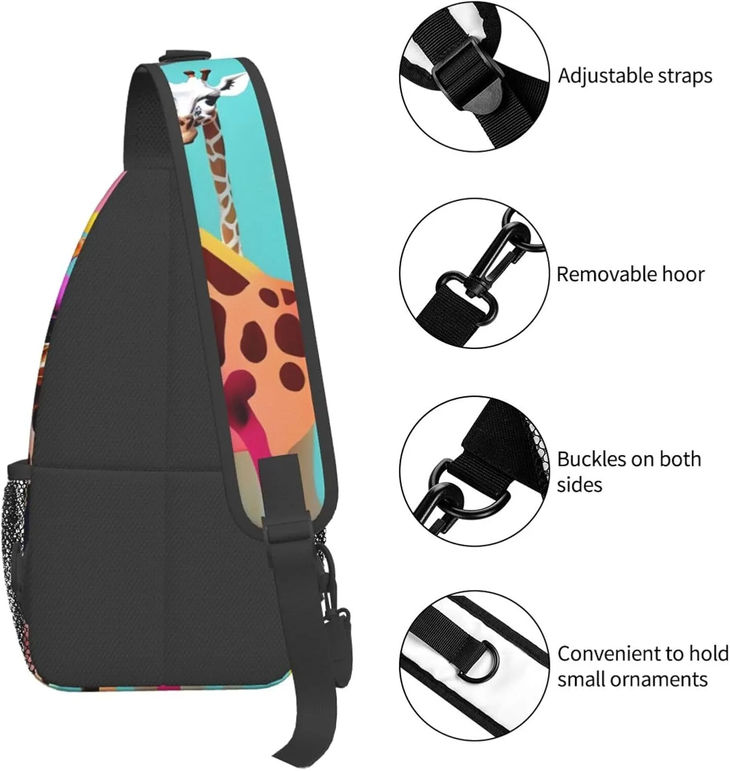 GeRRiT Colorful Giraffe Fans Lovers Print Small Backpack Sling Bag For Women Men, Chest Bag Daypack Crossbody For Travel Sport
