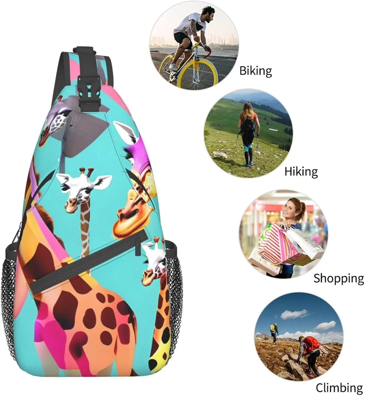 GeRRiT Colorful Giraffe Fans Lovers Print Small Backpack Sling Bag For Women Men, Chest Bag Daypack Crossbody For Travel Sport