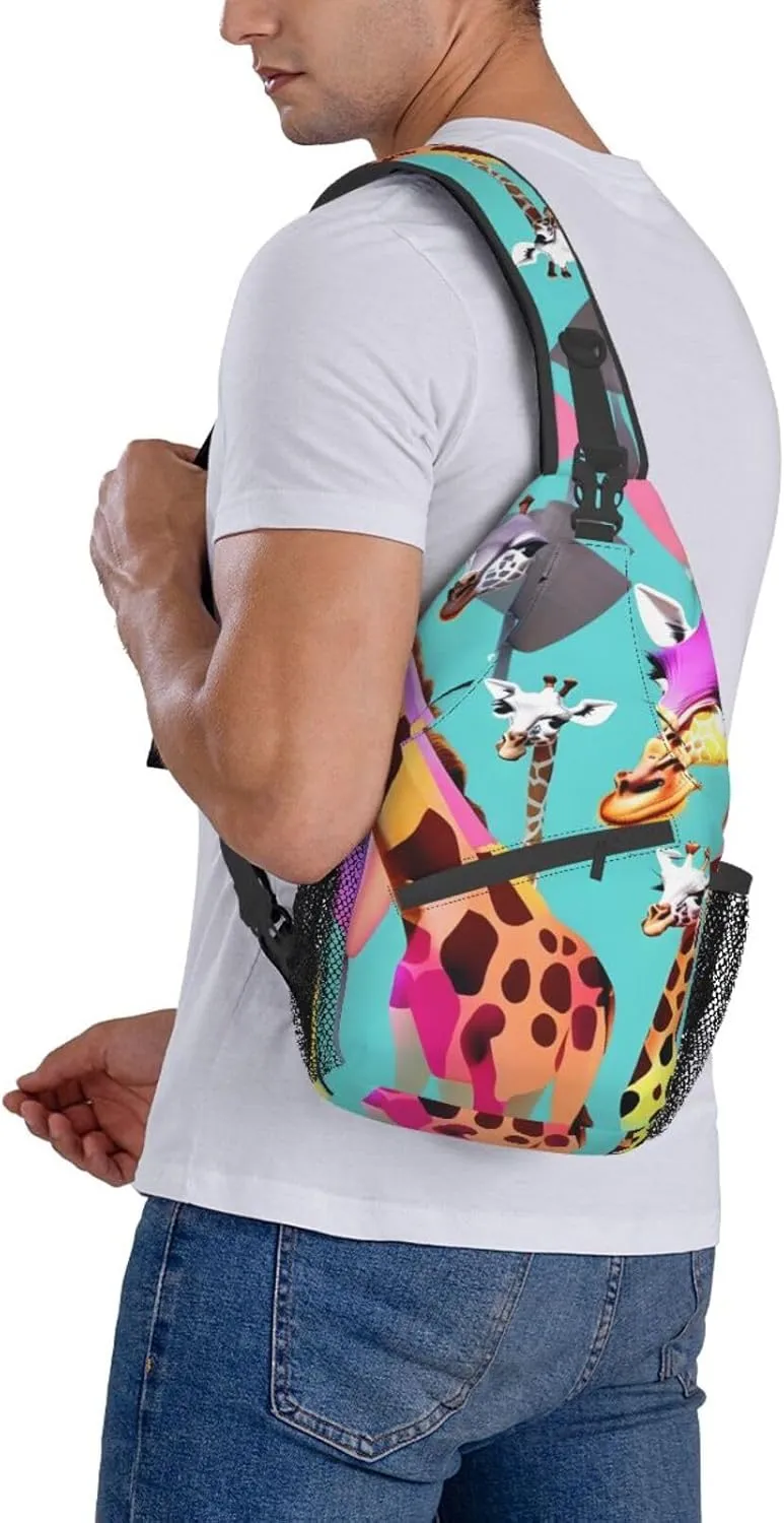 GeRRiT Colorful Giraffe Fans Lovers Print Small Backpack Sling Bag For Women Men, Chest Bag Daypack Crossbody For Travel Sport