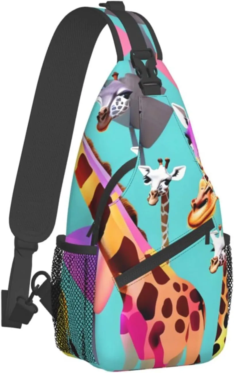 GeRRiT Colorful Giraffe Fans Lovers Print Small Backpack Sling Bag For Women Men, Chest Bag Daypack Crossbody For Travel Sport