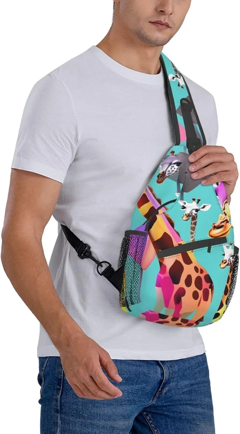 GeRRiT Colorful Giraffe Fans Lovers Print Small Backpack Sling Bag For Women Men, Chest Bag Daypack Crossbody For Travel Sport