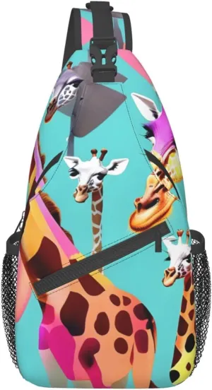 GeRRiT Colorful Giraffe Fans Lovers Print Small Backpack Sling Bag For Women Men, Chest Bag Daypack Crossbody For Travel Sport