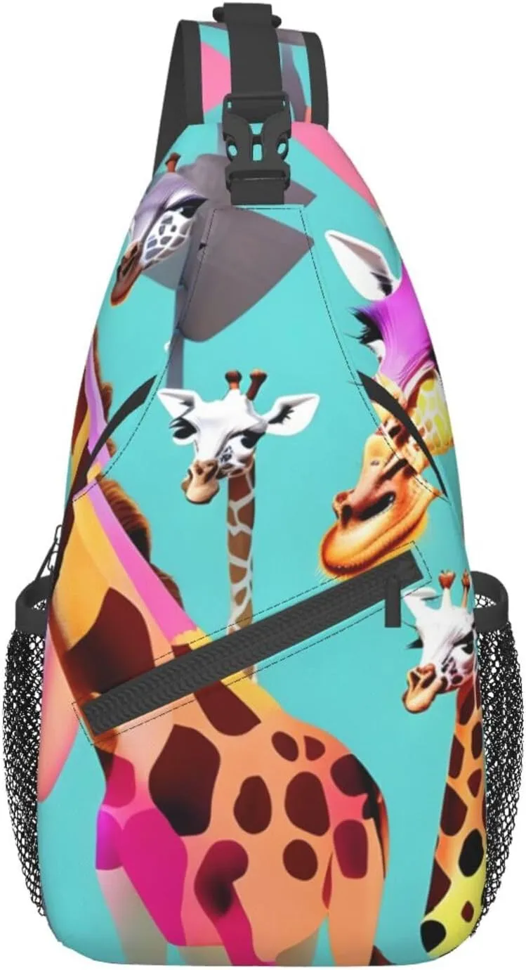 GeRRiT Colorful Giraffe Fans Lovers Print Small Backpack Sling Bag For Women Men, Chest Bag Daypack Crossbody For Travel Sport