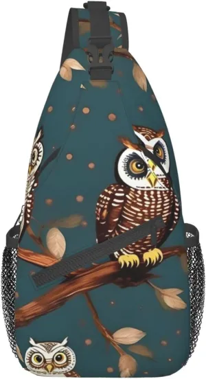 GeRRiT Owls On Tree Branches Print Small Backpack Sling Bag For Women Men, Chest Bag Daypack Crossbody For Travel Sport, SB-122