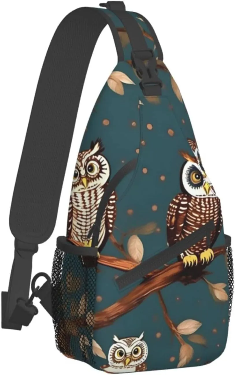 GeRRiT Owls On Tree Branches Print Small Backpack Sling Bag For Women Men, Chest Bag Daypack Crossbody For Travel Sport, SB-122