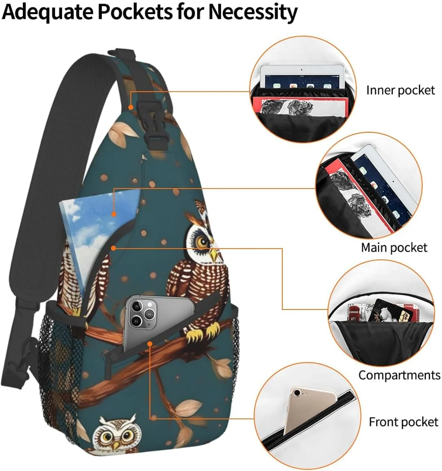 GeRRiT Owls On Tree Branches Print Small Backpack Sling Bag For Women Men, Chest Bag Daypack Crossbody For Travel Sport, SB-122