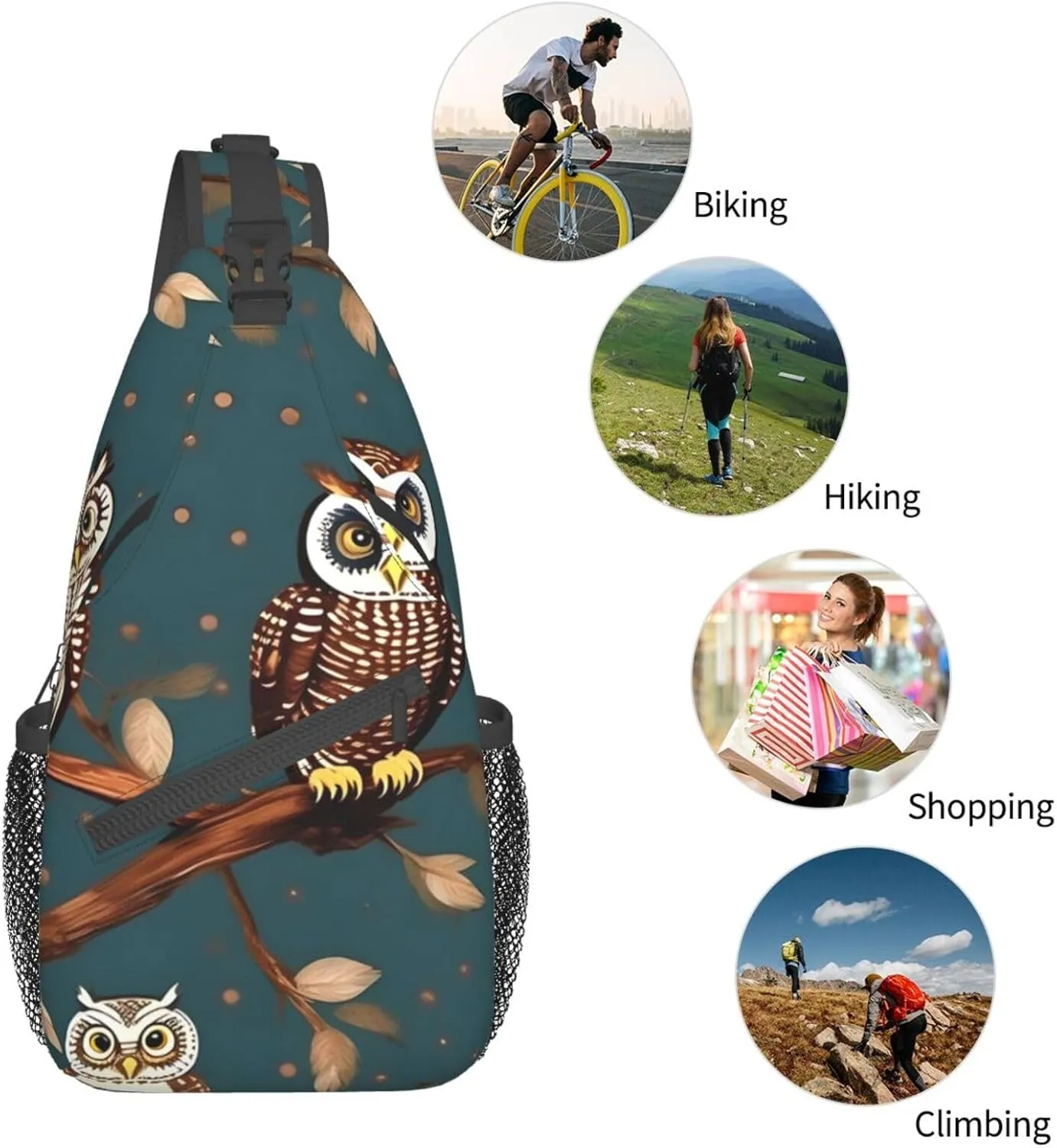 GeRRiT Owls On Tree Branches Print Small Backpack Sling Bag For Women Men, Chest Bag Daypack Crossbody For Travel Sport, SB-122