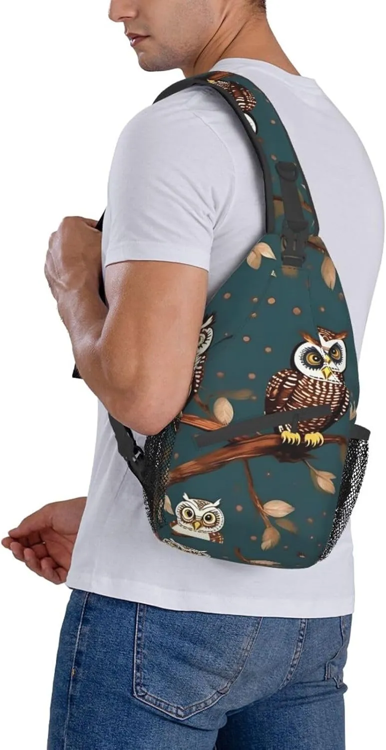 GeRRiT Owls On Tree Branches Print Small Backpack Sling Bag For Women Men, Chest Bag Daypack Crossbody For Travel Sport, SB-122