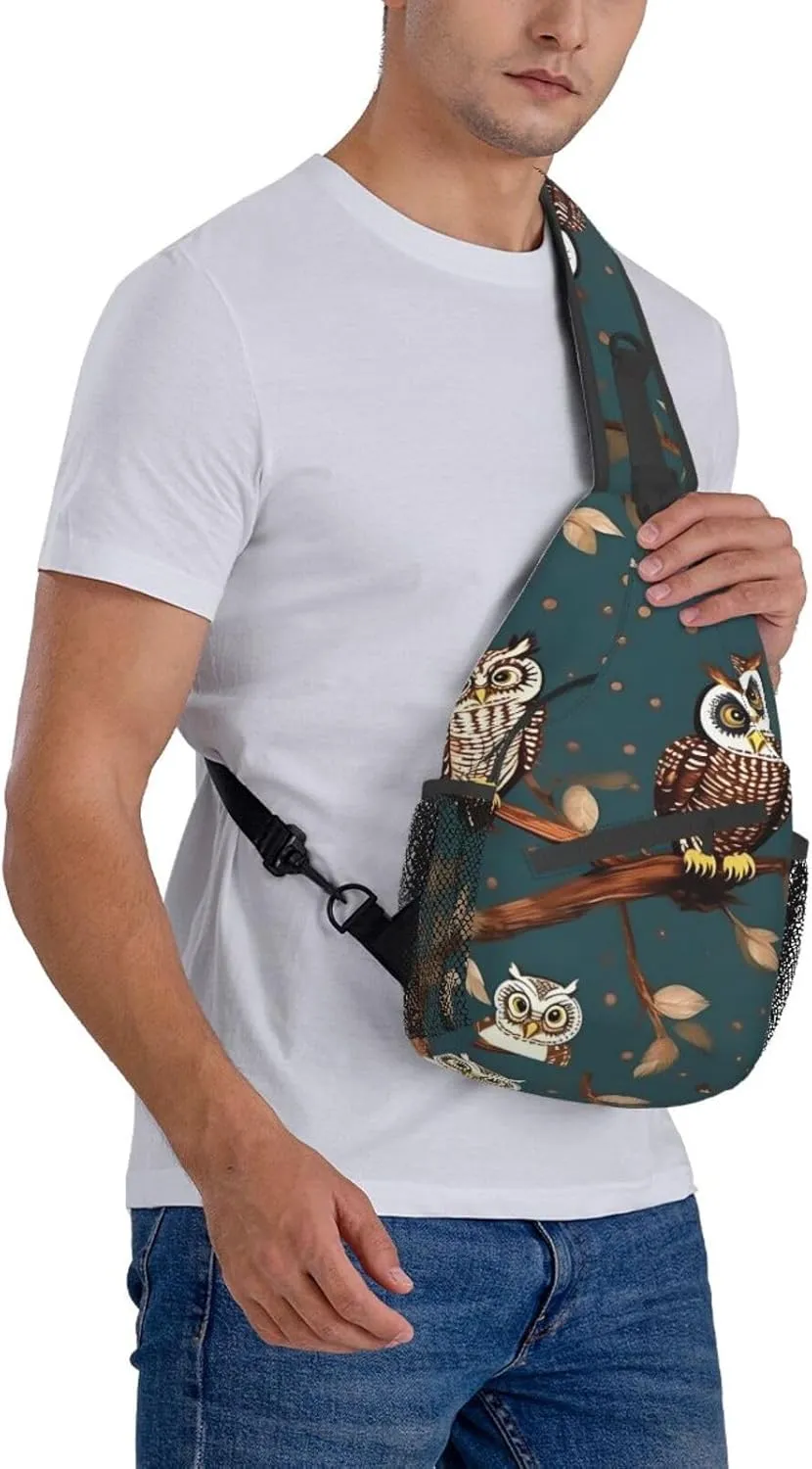 GeRRiT Owls On Tree Branches Print Small Backpack Sling Bag For Women Men, Chest Bag Daypack Crossbody For Travel Sport, SB-122