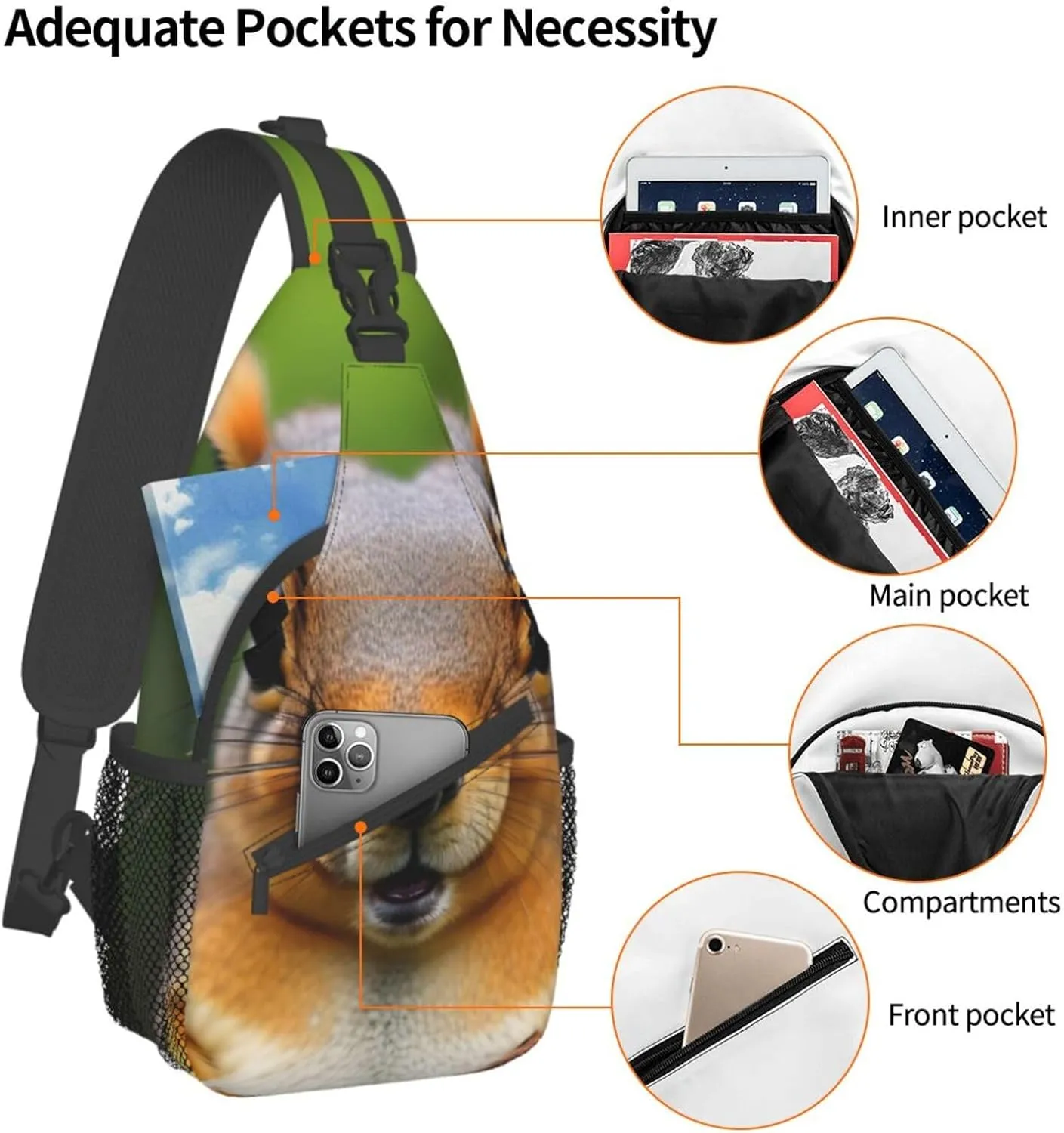 GeRRiT Squirrel Funny Animal Print Small Backpack Sling Bag For Women Men, Chest Bag Daypack Crossbody For Travel Sport, SB-122