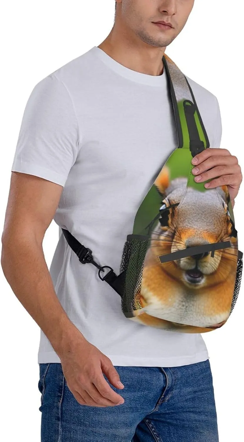 GeRRiT Squirrel Funny Animal Print Small Backpack Sling Bag For Women Men, Chest Bag Daypack Crossbody For Travel Sport, SB-122