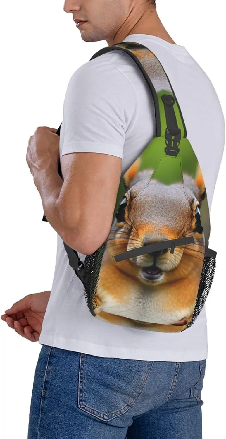 GeRRiT Squirrel Funny Animal Print Small Backpack Sling Bag For Women Men, Chest Bag Daypack Crossbody For Travel Sport, SB-122