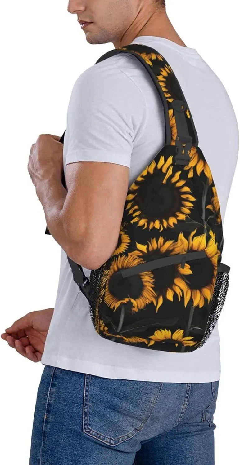 GeRRiT Sunflower Blooming Flowers Plants Print Small Backpack Sling Bag For Women Men, Chest Bag Daypack Crossbody For Travel Sport