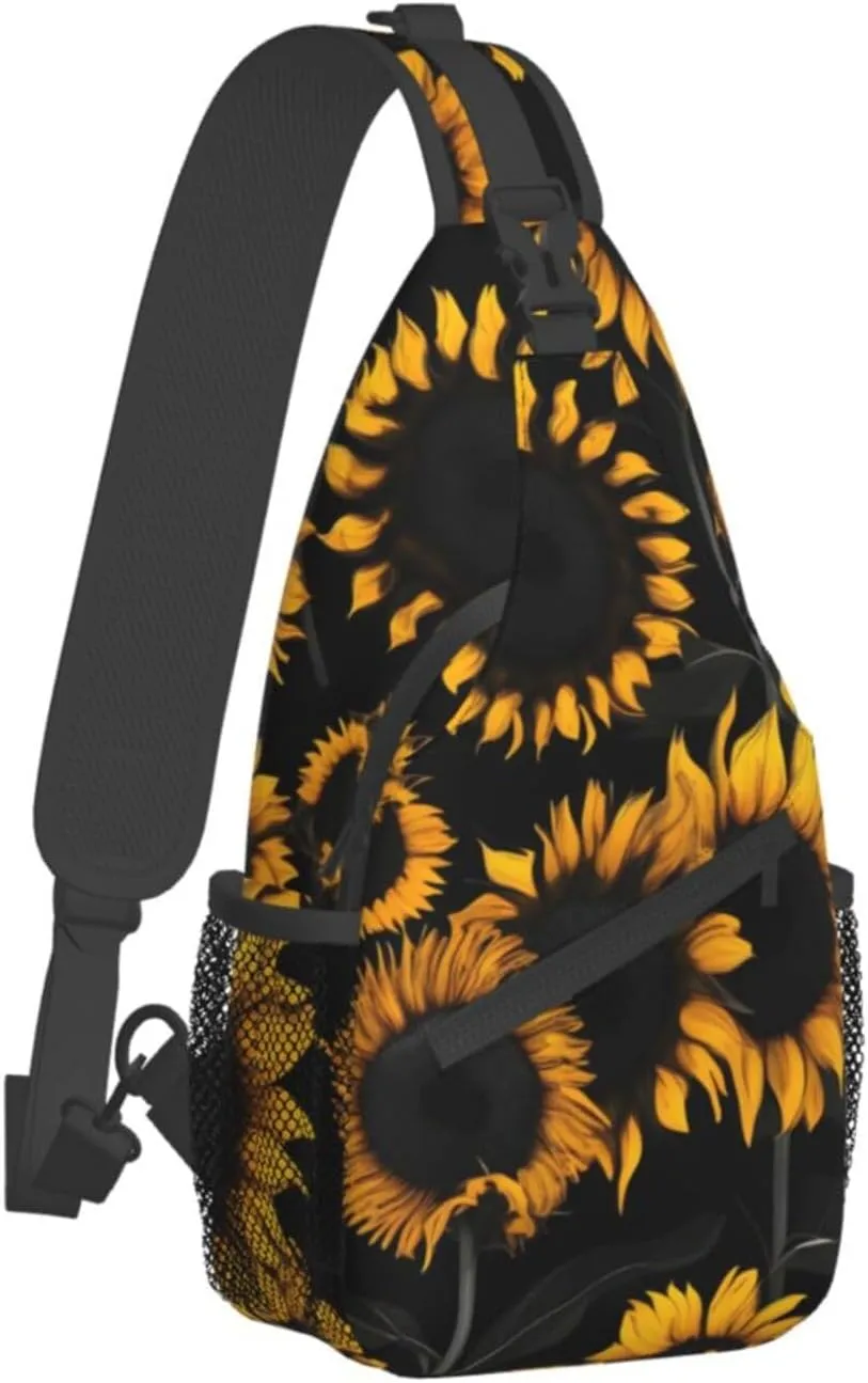 GeRRiT Sunflower Blooming Flowers Plants Print Small Backpack Sling Bag For Women Men, Chest Bag Daypack Crossbody For Travel Sport
