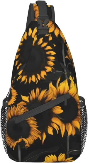 GeRRiT Sunflower Blooming Flowers Plants Print Small Backpack Sling Bag For Women Men, Chest Bag Daypack Crossbody For Travel Sport