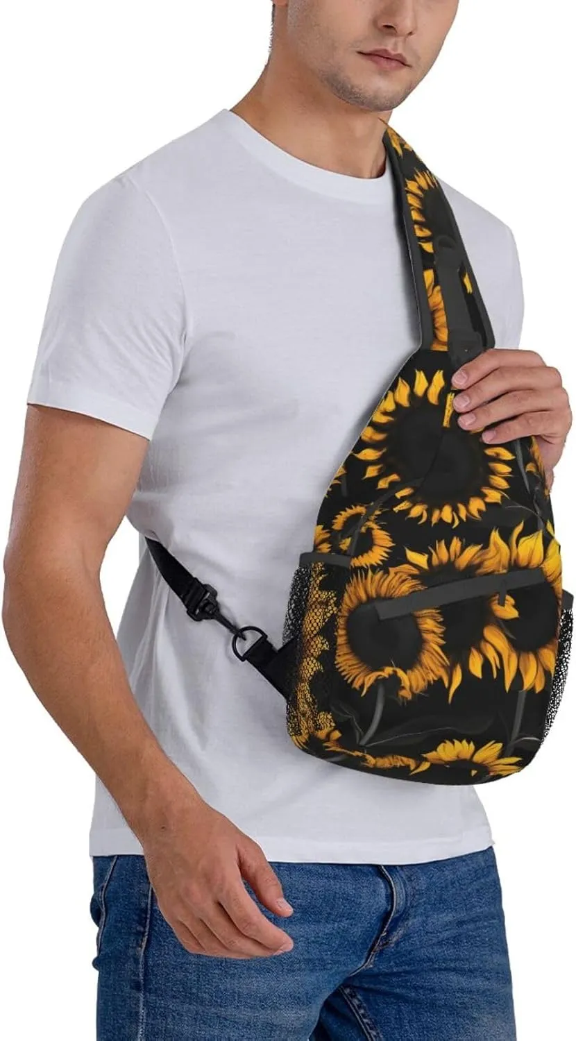 GeRRiT Sunflower Blooming Flowers Plants Print Small Backpack Sling Bag For Women Men, Chest Bag Daypack Crossbody For Travel Sport