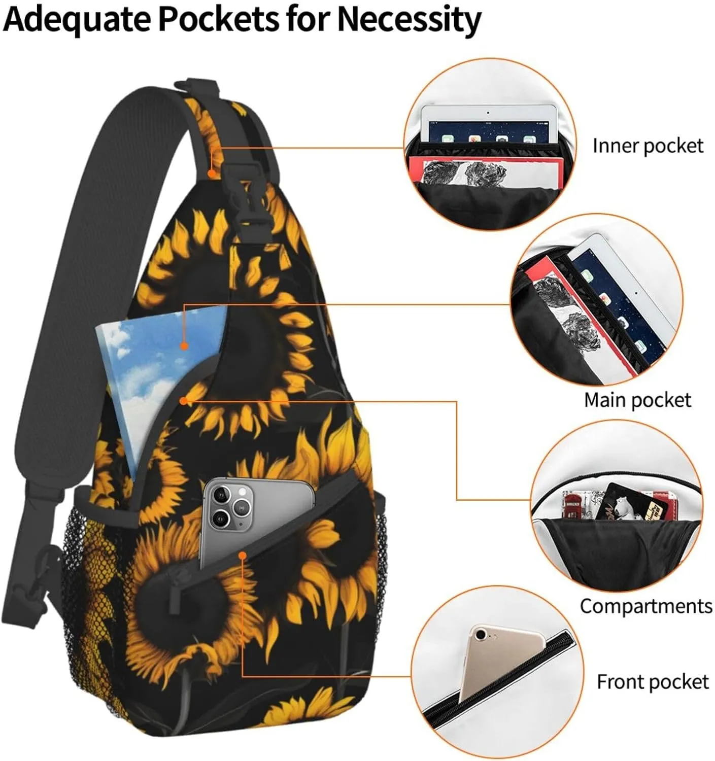 GeRRiT Sunflower Blooming Flowers Plants Print Small Backpack Sling Bag For Women Men, Chest Bag Daypack Crossbody For Travel Sport