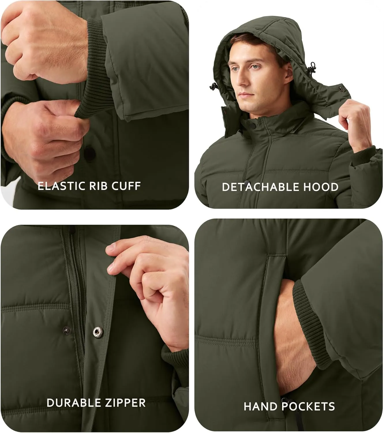 GGleaf Men's Hooded Winter Coat Warm Puffer Jacket Thicken Quilted Jacket