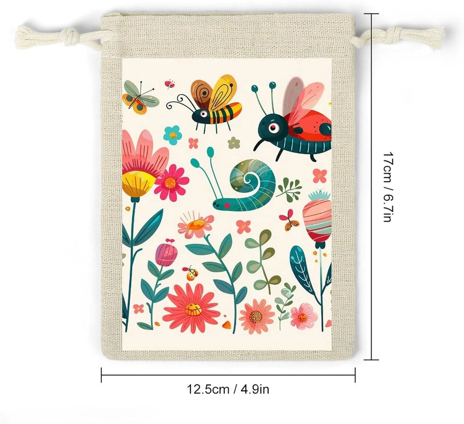 GHBNK Cartoon Small Insect Burlap Bags 8PC Drawstring Bags Small Burlap Gift Pouches for Jewelry,Travel Storage