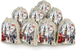 GHBNK London Burlap Bags 8PC Drawstring Bags Small Burlap Gift Pouches for Jewelry,Travel Storage