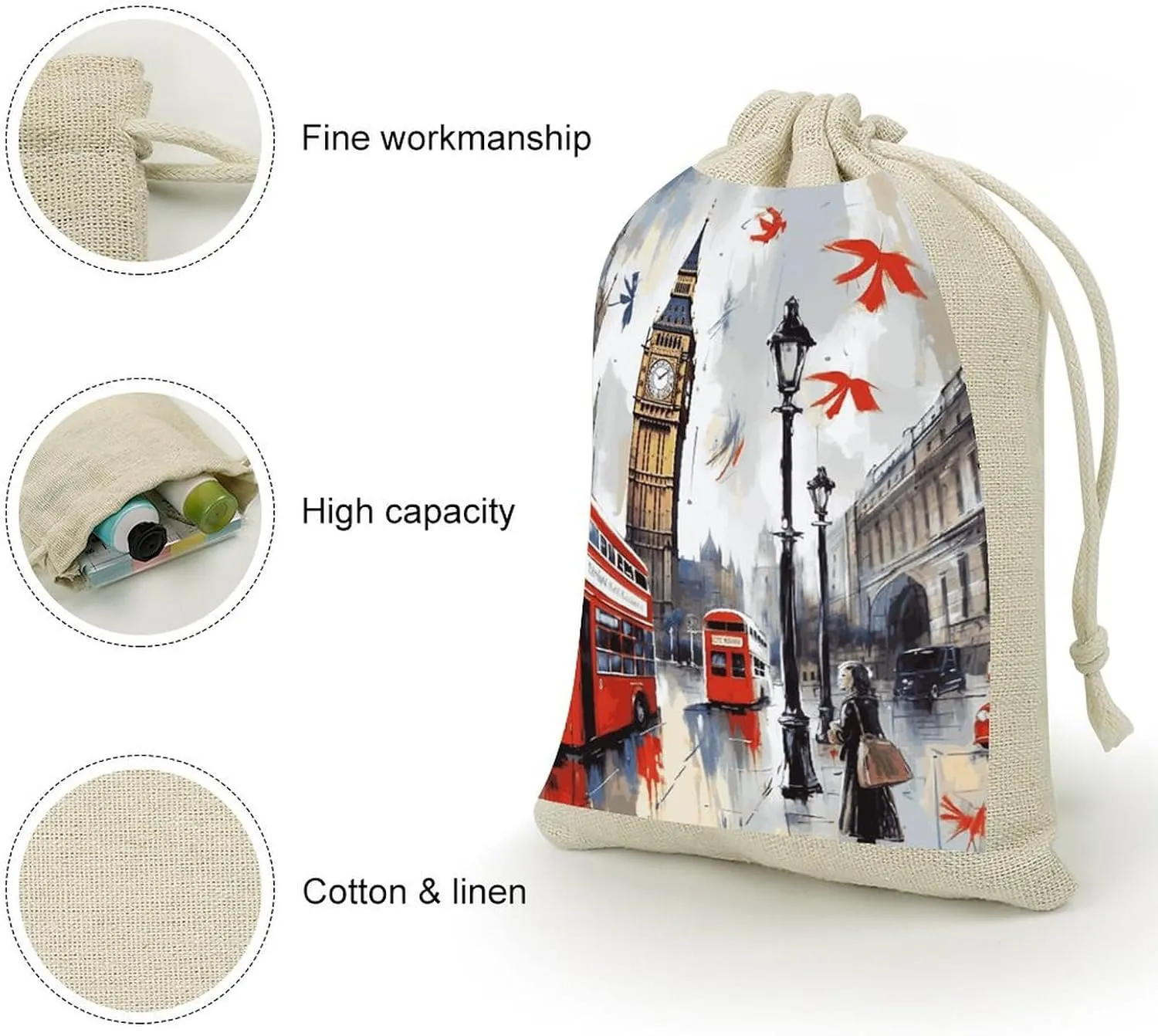 GHBNK London Burlap Bags 8PC Drawstring Bags Small Burlap Gift Pouches for Jewelry,Travel Storage