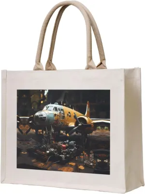 Gift Tote Bag for Women - Canvas Carrying Satchel Handbags/Vintage Aircraft Machinery Print Grocery Bag, for Mom Bridesmaids