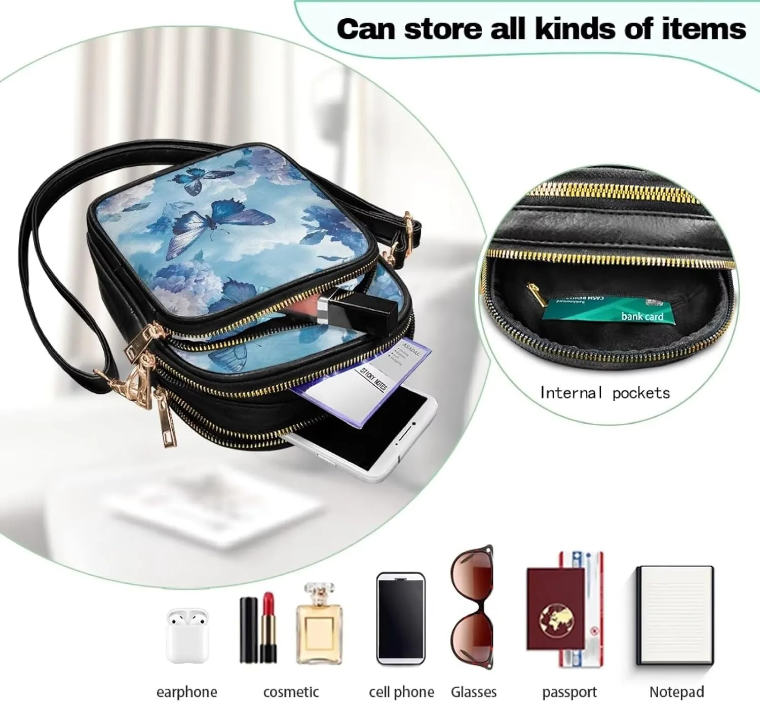 GIFTPUZZ Cross Body Bag for Women Soft Leather Wallet Phone Bag with Multi Pockets 6.74 * 3.08 * 8.46 inches