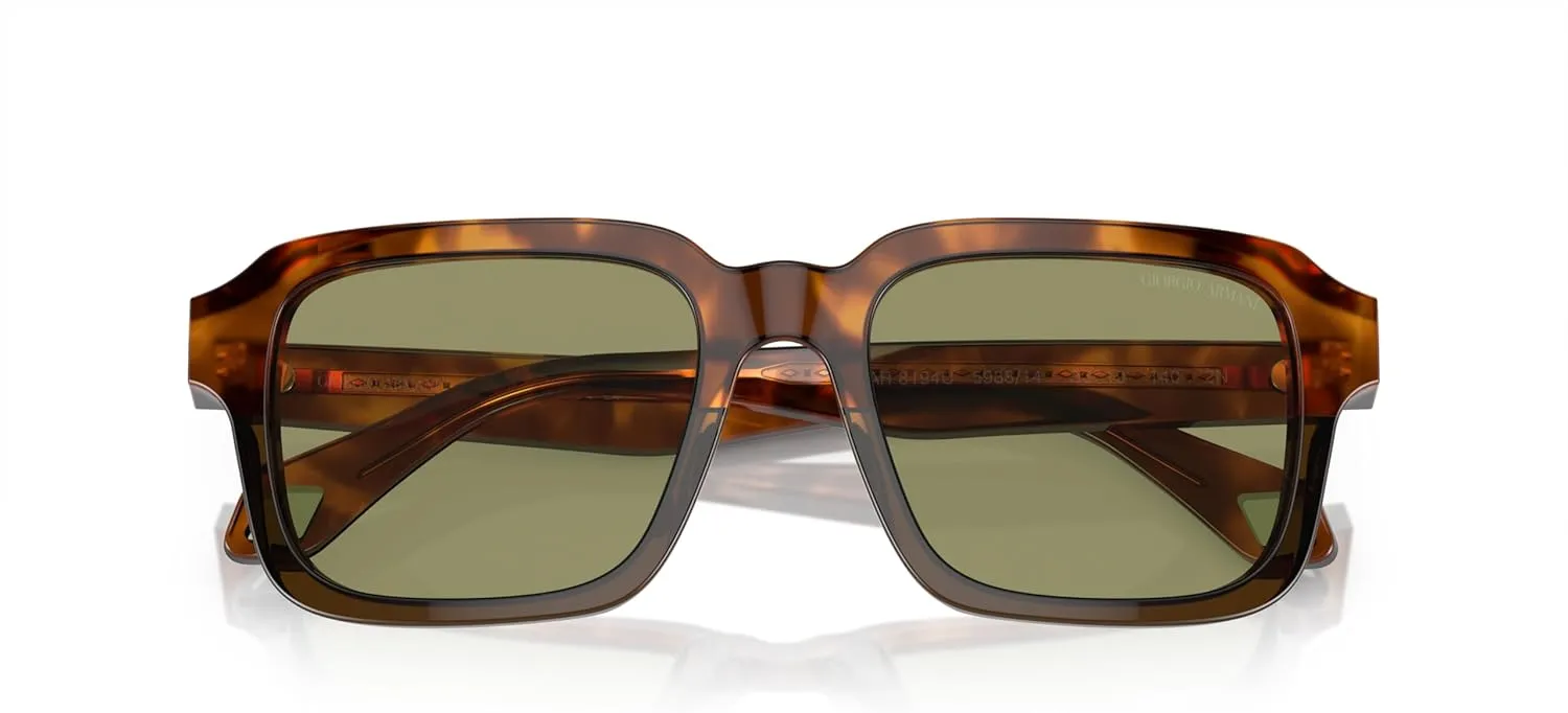 GIORGIO ARMANI Man Sunglasses Havana Red/Opaline Olive Green Frame, Green Lenses, 53MM