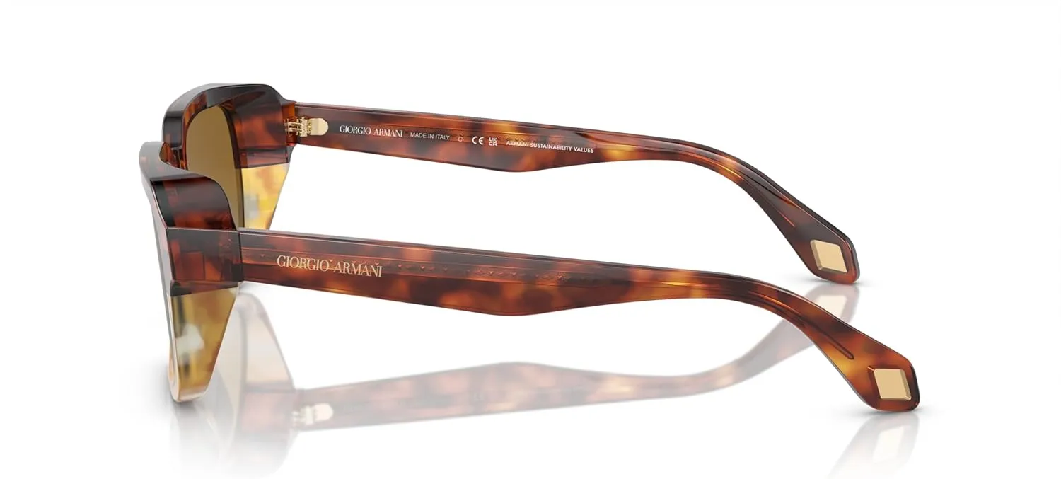GIORGIO ARMANI Man Sunglasses Havana Red/Opaline Olive Green Frame, Green Lenses, 53MM