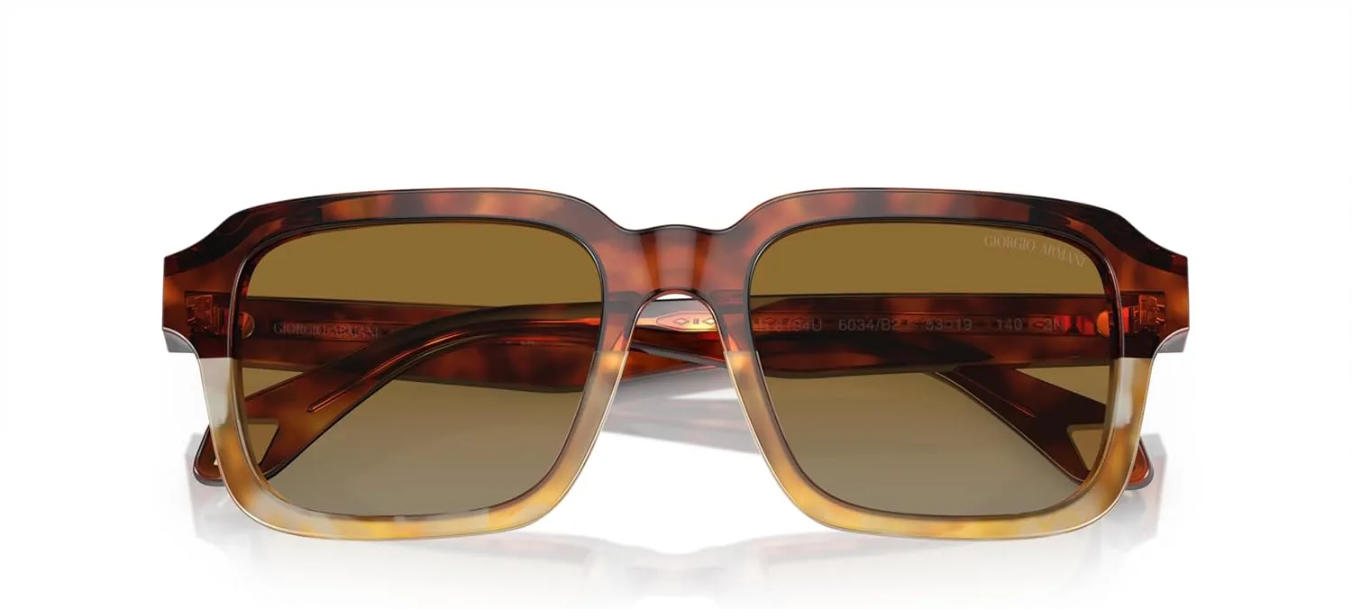 GIORGIO ARMANI Man Sunglasses Havana Red/Opaline Olive Green Frame, Green Lenses, 53MM