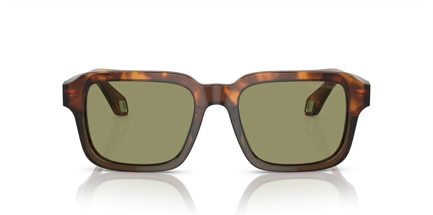 GIORGIO ARMANI Man Sunglasses Havana Red/Opaline Olive Green Frame, Green Lenses, 53MM