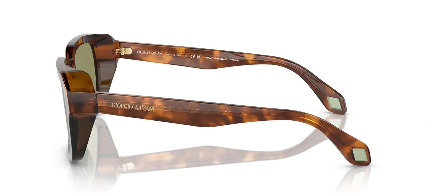 GIORGIO ARMANI Man Sunglasses Havana Red/Opaline Olive Green Frame, Green Lenses, 53MM