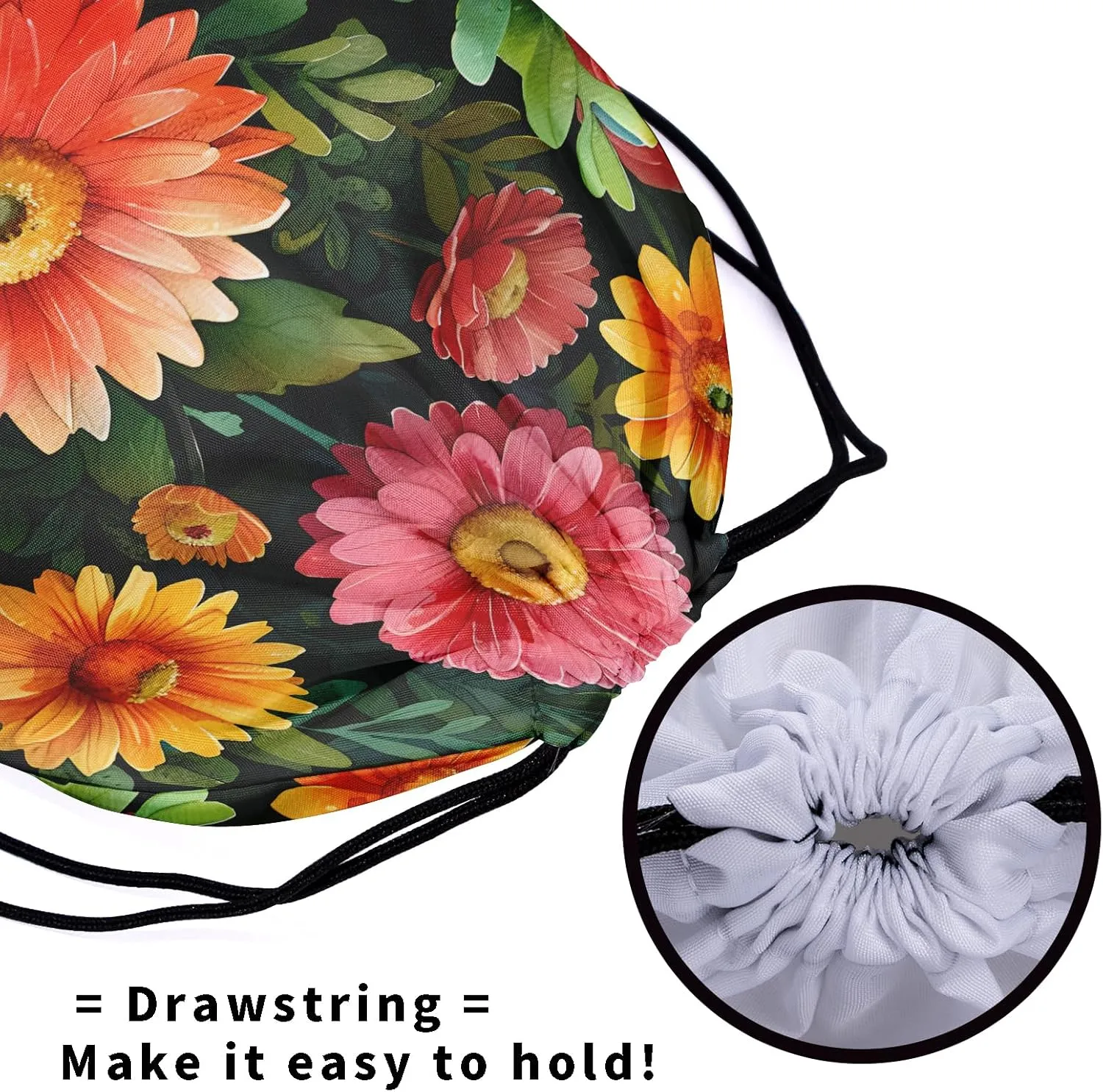 Giwawa Blossom Wildflowers Gymnastics Grip Bag Botanical Daisy Floral Grip Bag for Gymnastics Drawstring Bag