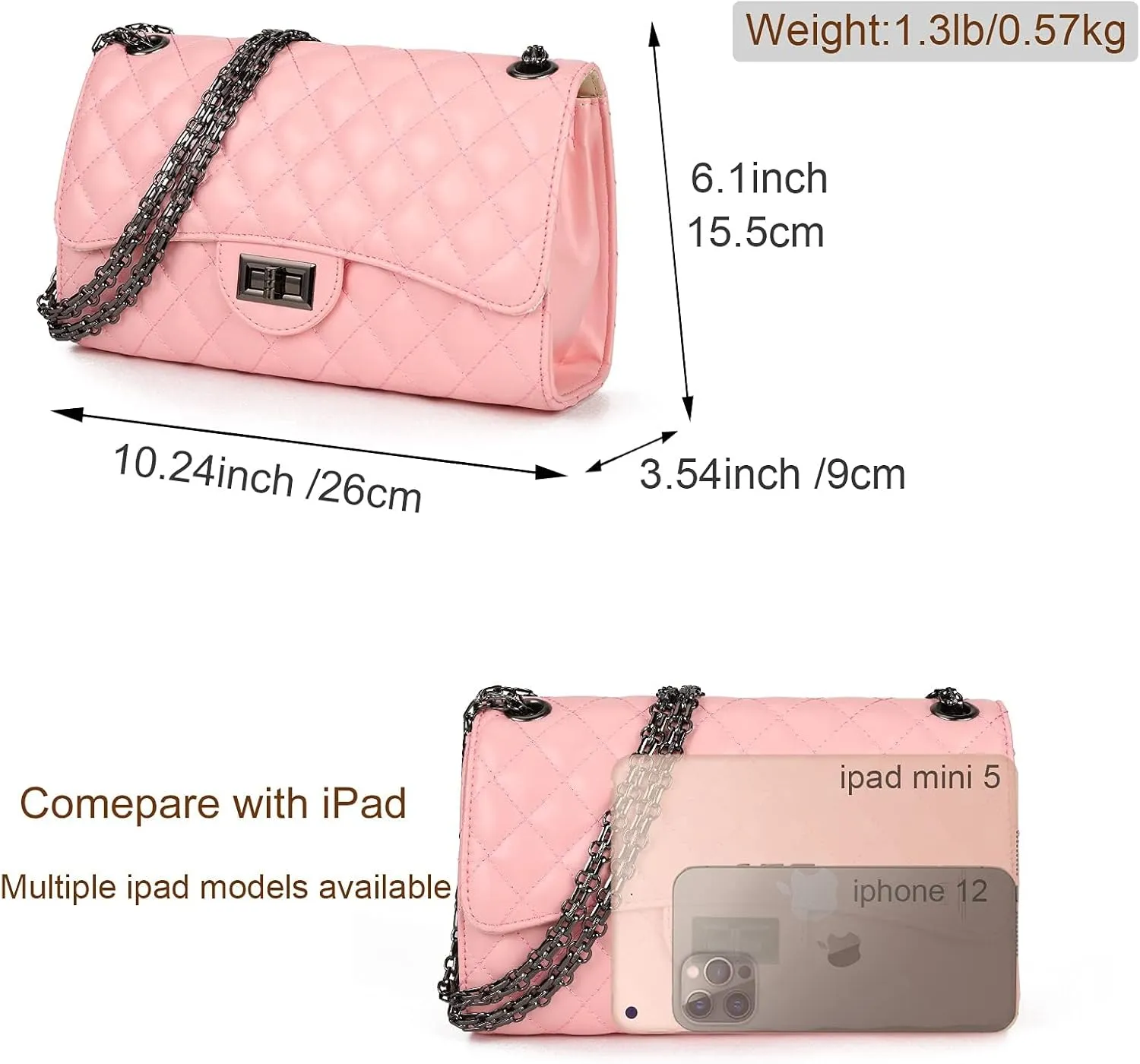 Gladdon Quilted Crossbody Purse for Women Trendy Ladies Shoulder Bag with Chain Designer Purses