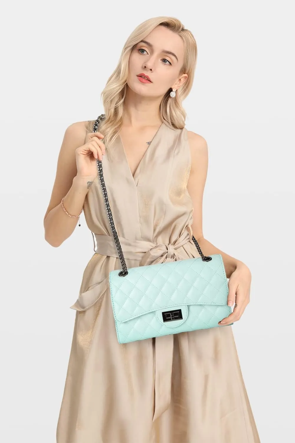 Gladdon Quilted Crossbody Purse for Women Trendy Ladies Shoulder Bag with Chain Designer Purses