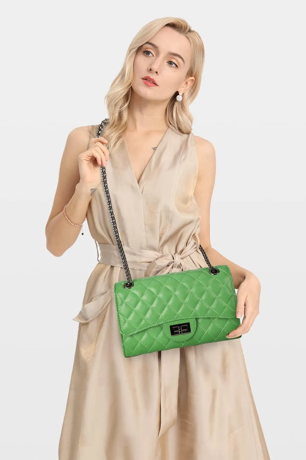 Gladdon Quilted Crossbody Purse for Women Trendy Ladies Shoulder Bag with Chain Designer Purses