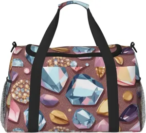 Glitter Abstract Diamond Crystal Pattern Print Travel Duffle Bag - Foldable Personal Item Travel Bag for Women & Men,Carry-On Convertible Crossbody Tote Bags 13x10.2x19.7 in