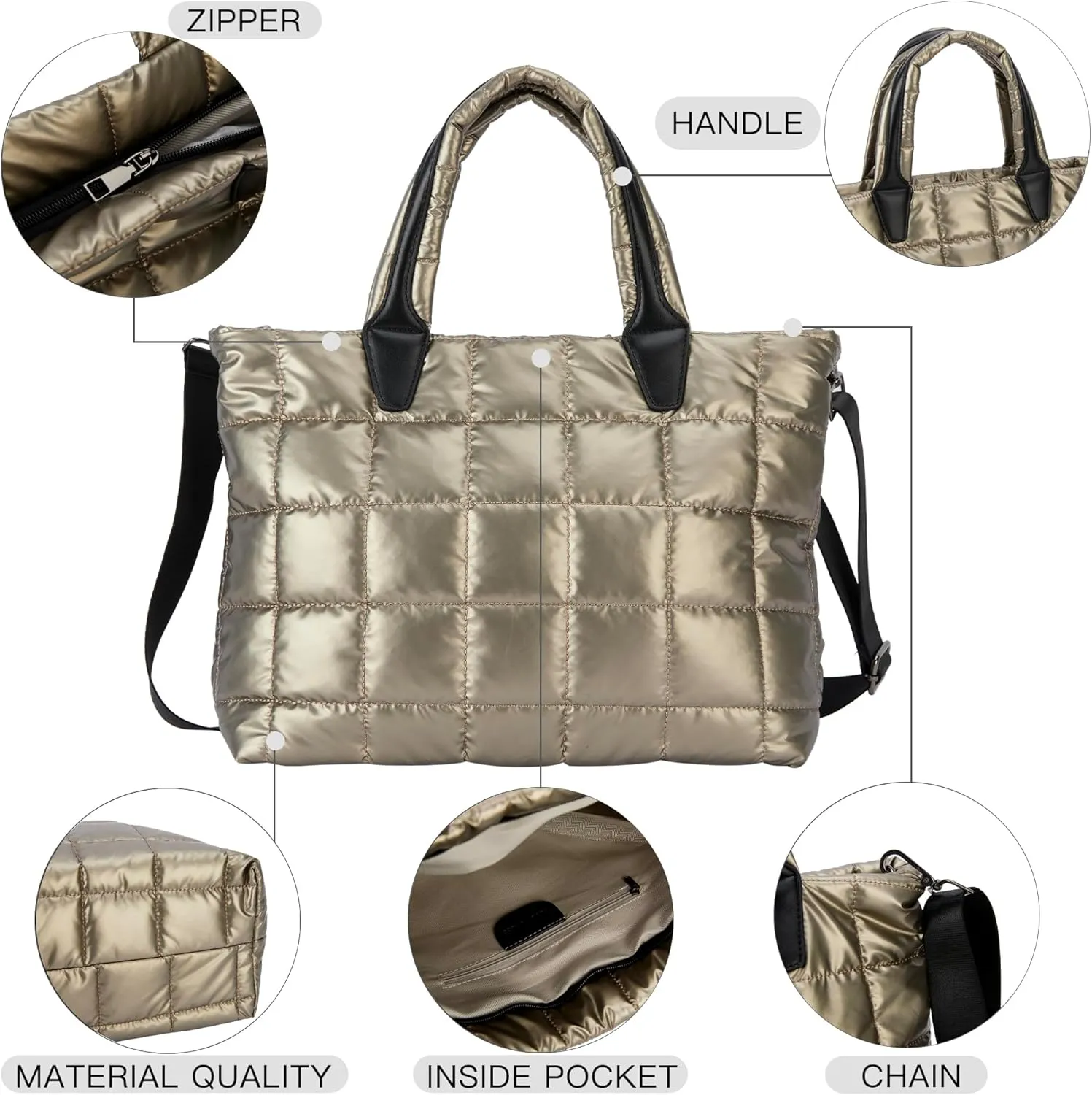 GLOD JORLEE Stylish Puffer Tote Bag for Women-Soft and Waterproof Tote Handbag for Daily Leisure,Shopping,Travel