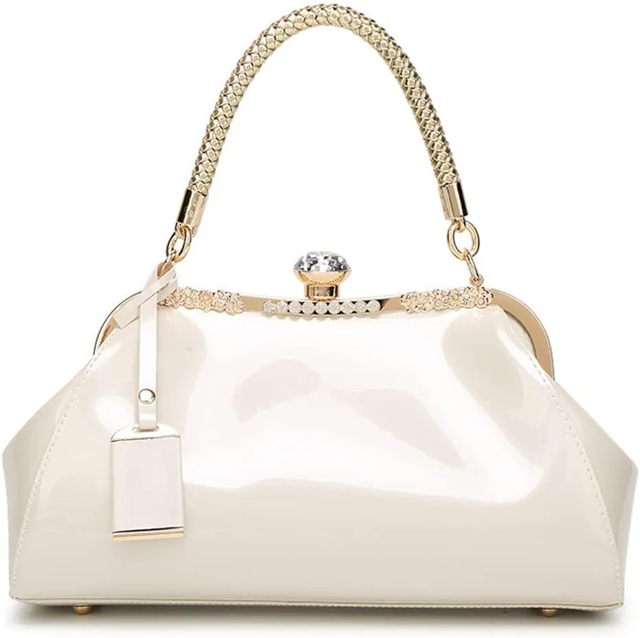 Glossy Patent Leather Handbag for Women Top Handle Tote Bag Evening Shoulder Purse Wedding Satchel