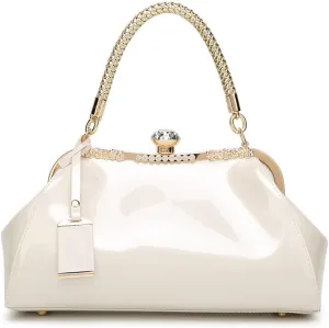 Glossy Patent Leather Handbag for Women Top Handle Tote Bag Evening Shoulder Purse Wedding Satchel