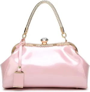 Glossy Patent Leather Handbag for Women Top Handle Tote Bag Evening Shoulder Purse Wedding Satchel