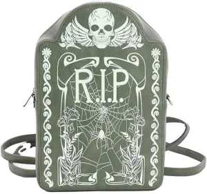 Glow in the Dark RIP Tombstone Convertible Mini Backpack (Grey)