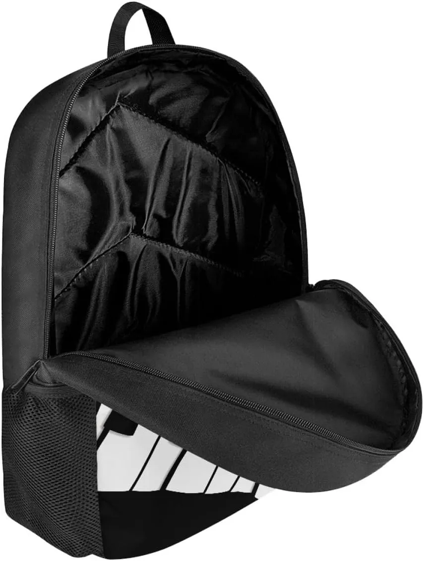 GLUDEAR Canvas Backpack Cute Black White Piano Keys Print Lightweight Teen Girls Backpacks School Book Bags,Music Notation