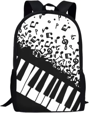 GLUDEAR Canvas Backpack Cute Black White Piano Keys Print Lightweight Teen Girls Backpacks School Book Bags,Music Notation