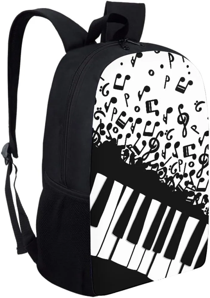 GLUDEAR Canvas Backpack Cute Black White Piano Keys Print Lightweight Teen Girls Backpacks School Book Bags,Music Notation