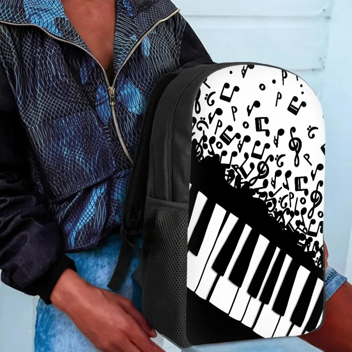 GLUDEAR Canvas Backpack Cute Black White Piano Keys Print Lightweight Teen Girls Backpacks School Book Bags,Music Notation