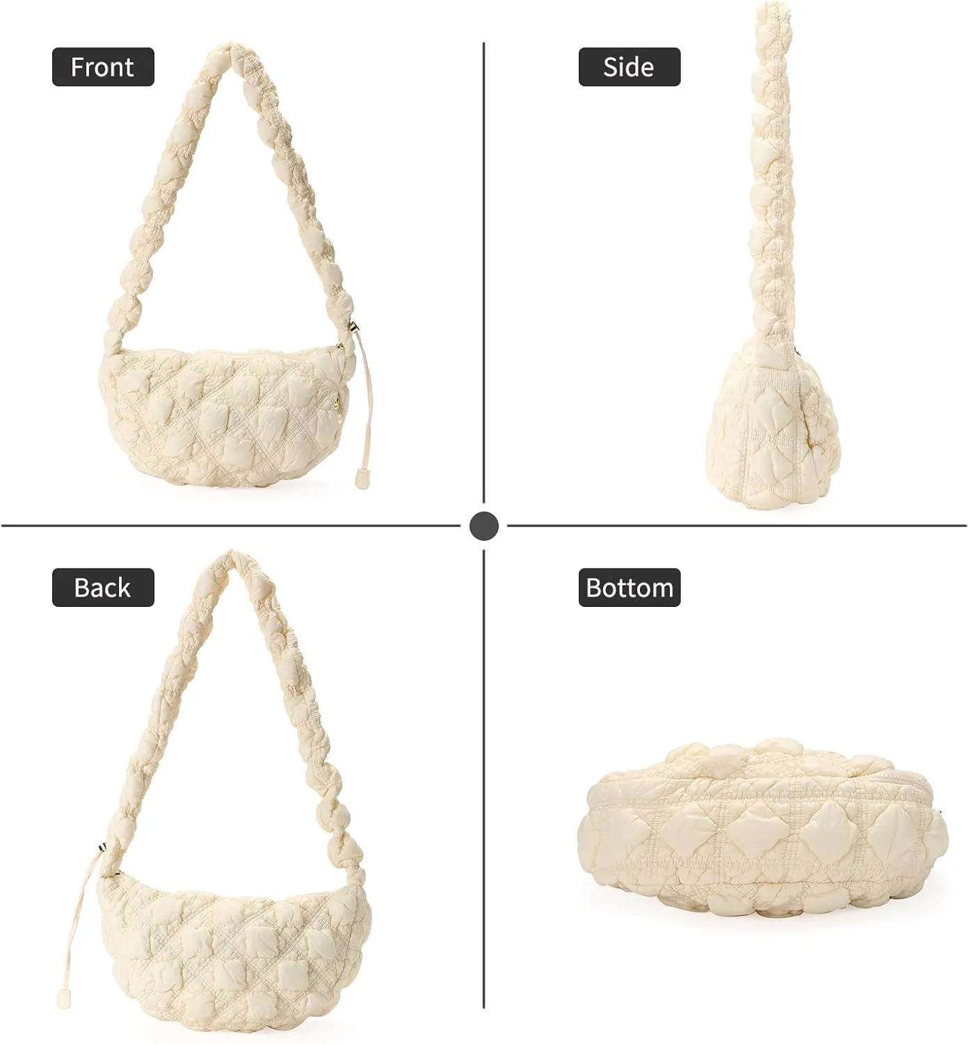 GOIACII Women Crossbody Shoulder Bag with Zipper, Nylon Quilted Puffer Hobo Bag for Women