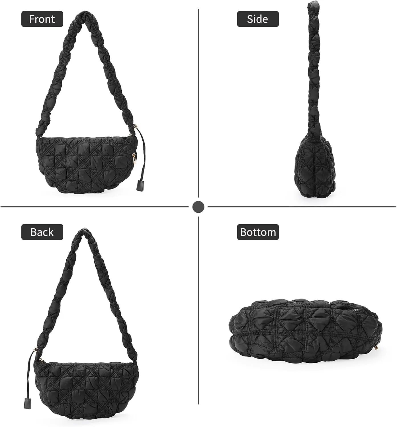 GOIACII Women Crossbody Shoulder Bag with Zipper, Nylon Quilted Puffer Hobo Bag for Women